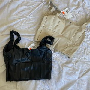 Leather Cream & Black crop tops